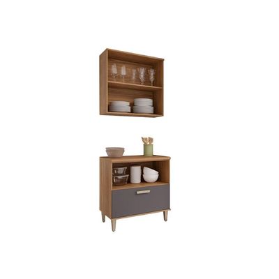 Kit de Cozinha Completa 2 Peças Bella s/ Portas (1Aéreo+1Balcão) 80cm Freijo/Titanium - MGM