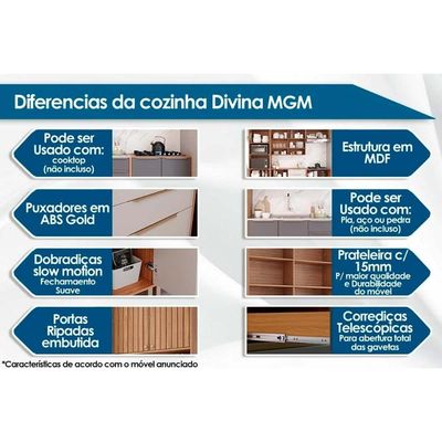 Cozinha Modulada Completa Divina 5 Peças (2Aéreos+1Balcão+2Paneleiros) CZ004 Freijo/Titanium - MGM