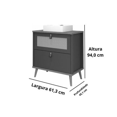 Balcão p/ Banheiro Vêneto 1 Porta e 1 Gaveta c/ Cuba 60cm Titanium/Freijo - MGM
