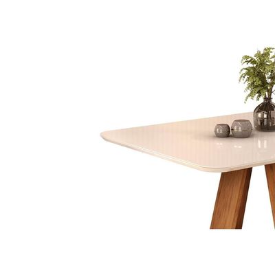 Mesa p/ Cozinha Celeste c/ Tampo Madeirado Vidro Curvo 120x90cm Cedro/Off White - DJ Móveis
