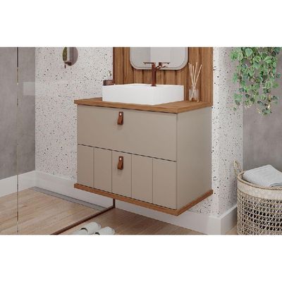 Balcão p/ Banheiro Milano 1 Porta e 1 Gaveta c/ Cuba 80cm Cappuccino/Freijo - MGM