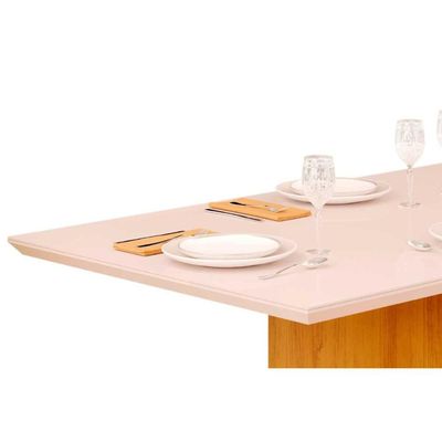 Mesa p/ Cozinha Hera c/ Tampo Madeirado c/ Vidro Reto 120x90cm Cedro/Off White - DJ Móveis
