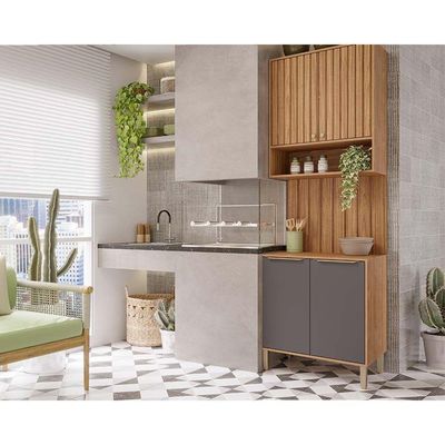 Cozinha Modulada Completa Divina 3 Peças (1Aéreo+1Balcão+1Complemento) CZ006 Freijo/Titanium - MGM