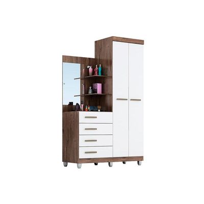 Guarda Roupa 2 Portas e 4 Gavetas c/ 1 Espelho Melissa Nature/Off White - ACP