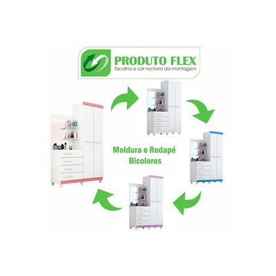 Guarda Roupa 2 Portas e 4 Gavetas c/ 1 Espelho Melissa Nature/Off White - ACP