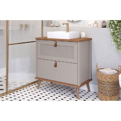Balcão p/ Banheiro Vêneto 1 Porta e 1 Gaveta c/ Cuba 80cm Cappuccino/Freijo - MGM