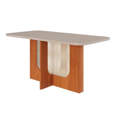 Mesa p/ Cozinha Louise c/ Tampo Madeirado c/ Vidro 160x80cm Cinamomo/Off White - Cimol