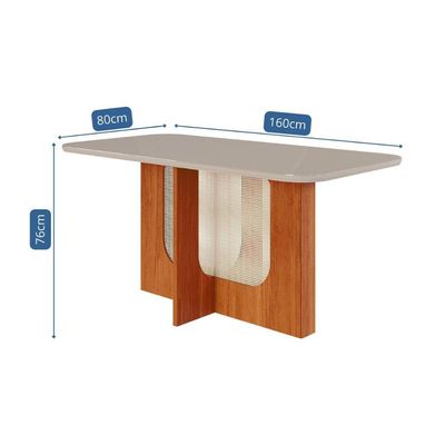 Mesa p/ Cozinha Louise c/ Tampo Madeirado c/ Vidro 160x80cm Cinamomo/Off White - Cimol