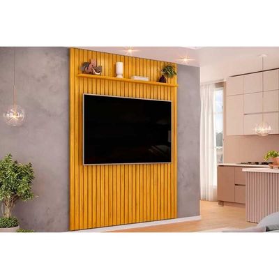 Rack Bancada c/ Painel p/ TV até 65 Pol Pratic Ripado 1 Prateleira 183x240cm Cedro - DJ Móveis