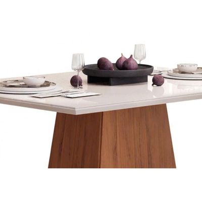 Mesa p/ Cozinha Dulce c/ Tampo Madeirado Vidro Reto 120x90cm Cedro/Off White - DJ Móveis
