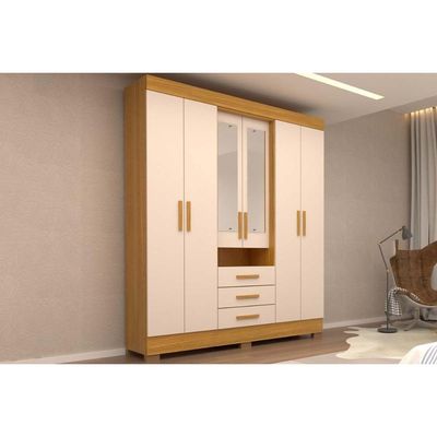 Guarda Roupa 6 Portas (2 c/ Espelho) e 9 Gavetas Débora Nature/Off White - ACP