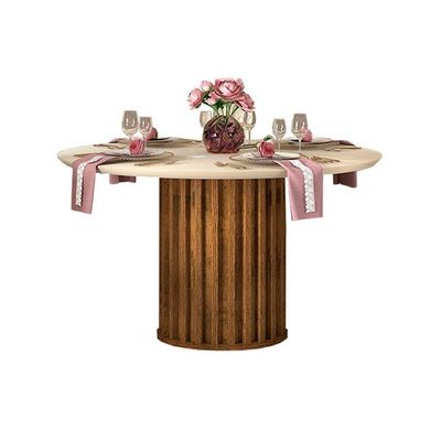 Mesa p/ Cozinha Viena c/ Tampo Madeirado c/ Vidro 136cm Freijó/Off White - DJ Móveis