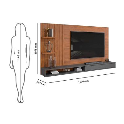 Painel Quarto p/ TV até 60 Polegadas Bento Ripado c/ Prateleiras 190x107cm Cedro/Bali - DJ Móveis