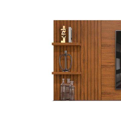 Painel Quarto p/ TV até 60 Polegadas Bento Ripado c/ Prateleiras 190x107cm Cedro/Bali - DJ Móveis