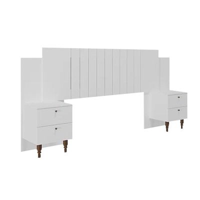 Painel Cama Box Madeirado Casal/Quenn Genova c/ 2 Mesas e 4 Gavetas Branco - Panan