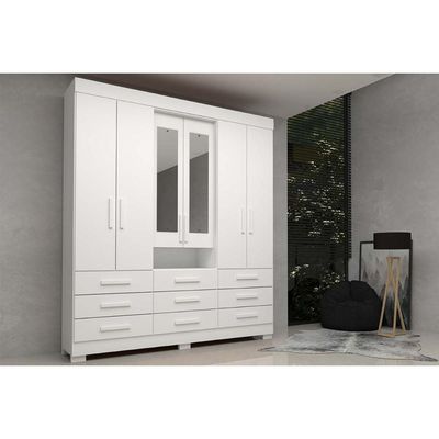 Guarda Roupa 6 Portas (2 c/ Espelho) e 9 Gavetas Débora Branco - ACP