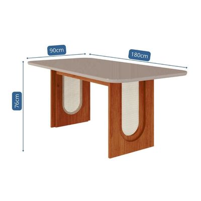 Mesa p/ Cozinha Valentina c/ Tampo Madeirado c/ Vidro 180x90cm Cinamomo/Off White - Cimol