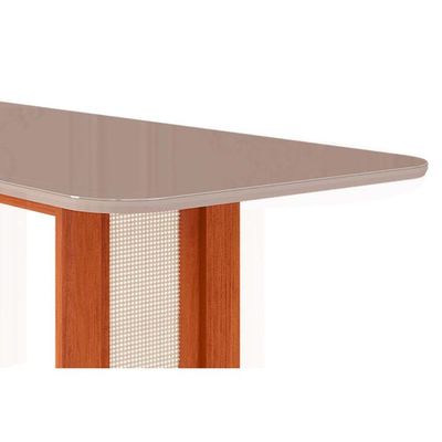 Mesa p/ Cozinha Valentina c/ Tampo Madeirado c/ Vidro 180x90cm Cinamomo/Off White - Cimol