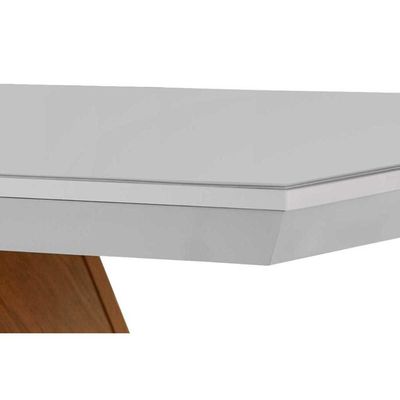 Mesa p/ Cozinha Alvorada c/ Tampo 180x90cm Madeirado Vidro Canto Reto - Imbuia/Off White - Rufato