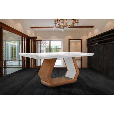 Mesa p/ Cozinha Alvorada c/ Tampo 180x90cm Madeirado Vidro Canto Reto - Imbuia/Off White - Rufato