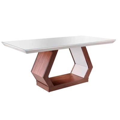 Mesa p/ Cozinha Alvorada c/ Tampo 180x90cm Madeirado Vidro Canto Reto - Imbuia/Off White - Rufato