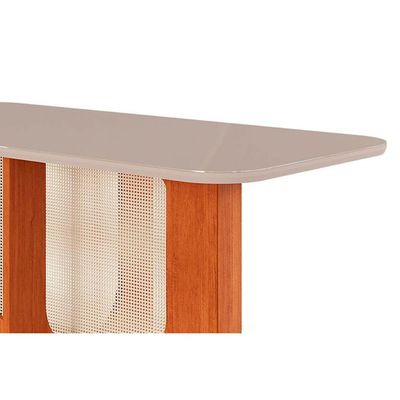 Mesa p/ Cozinha Louise c/ Tampo Madeirado c/ Vidro 130x80cm Cinamomo/Off White - Cimol