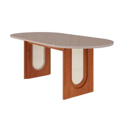 Mesa p/ Cozinha Valentina c/ Tampo Madeirado Oval 210x100cm Cinamomo/Off White - Cimol