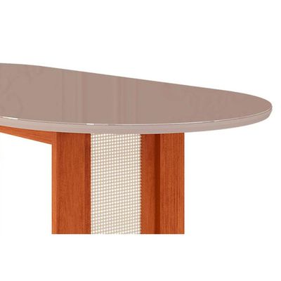 Mesa p/ Cozinha Valentina c/ Tampo Madeirado Oval 210x100cm Cinamomo/Off White - Cimol