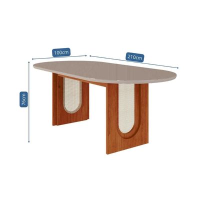 Mesa p/ Cozinha Valentina c/ Tampo Madeirado Oval 210x100cm Cinamomo/Off White - Cimol