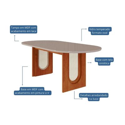 Mesa p/ Cozinha Valentina c/ Tampo Madeirado Oval 210x100cm Cinamomo/Off White - Cimol