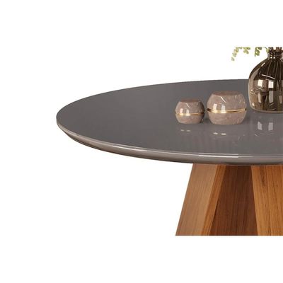 Mesa p/ Cozinha Celeste c/ Tampo Madeirado Vidro Redondo 103x103cm Cedro/Off White - DJ Móveis