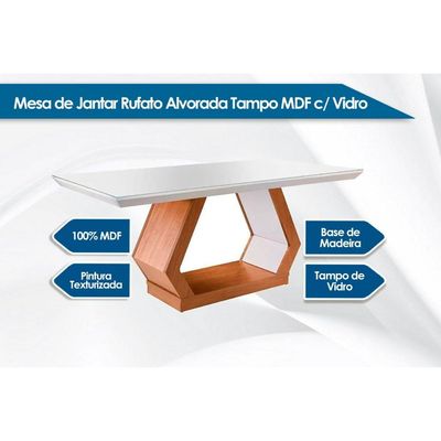 Mesa p/ Cozinha Alvorada c/ Tampo 180x90cm Madeirado Vidro Canto Reto - Imbuia/Grafite - Rufato