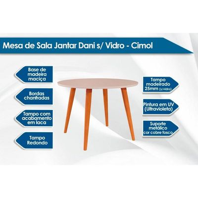 Mesa p/ Cozinha Dani Wood c/ Tampo Madeirado 110cm Madeirado/Off White - Cimol