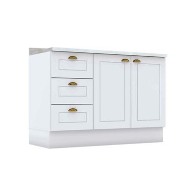 Balcão de Cozinha Modulado p/ Pia c/ Tampo Americana c/ 2 Portas e 3 Gavetas 120cm Branco - Henn