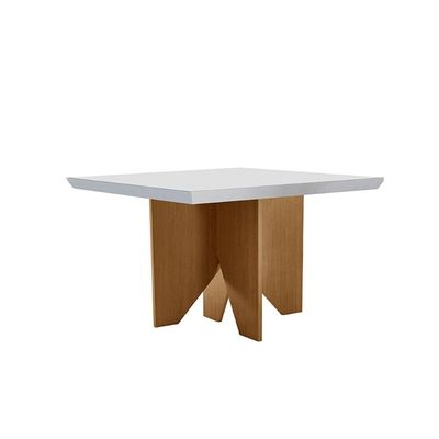 Mesa p/ Cozinha Nevada c/ Tampo 90x90cm Madeirado Vidro Canto Curvo - Imbuia/Off White - Rufato