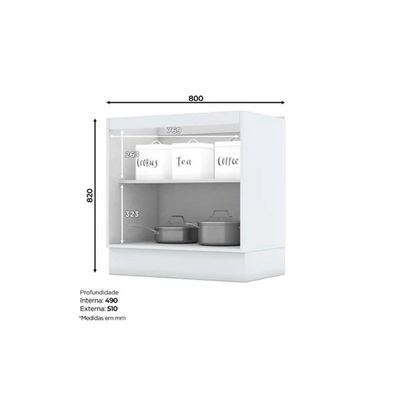 Balcão de Cozinha Modulado c/ Tampo Americana c/ 2 Portas 80cm Branco - Henn