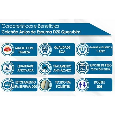 Colchão Casal Espuma D20 Querubim (138x188x14) - D Angelis Anjos