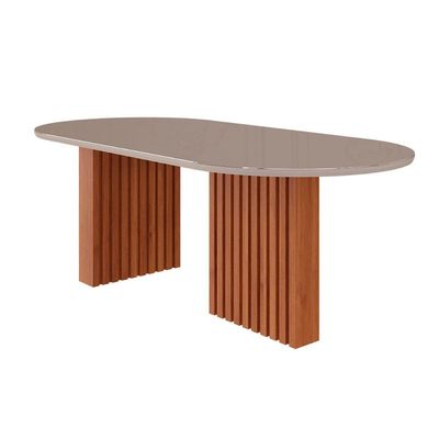 Mesa p/ Cozinha Ester c/ Tampo Madeirado c/ Vidro Oval 210x100cm Cinamomo/Off White - Cimol