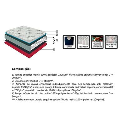 Cama Box Baú Casal: Colchão Molas Ensacadas Orthoflex Starflex + Base CRC Suede Black (138x188)