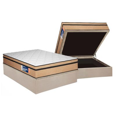 Cama Box Baú Casal: Colchão Espuma D33 Plumatex D45 Selectus + Base CRC Suede Clean (138x188)
