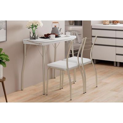 Conjunto: Mesa de Cozinha Multiuso Dobrável e 2 Banquetas 1700 Prata/Branco - Prata/Branco - Carraro
