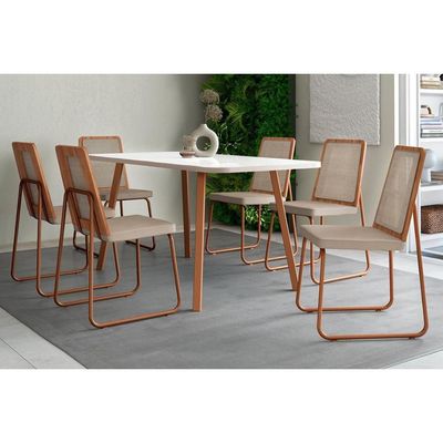 Kit 6 Cadeiras Sala Jantar Wood 1751 6 Uni Rose/Linho Areia - Carraro