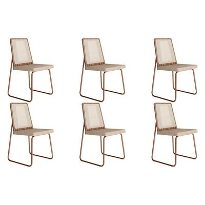 Kit 6 Cadeiras Sala Jantar Wood 1751 6 Uni Rose/Linho Areia - Carraro