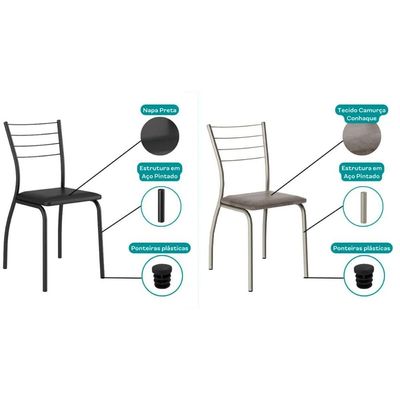 Kit 4 Cadeiras Sala Jantar 1700 4 Un Preto/ Courano Preto - Carraro