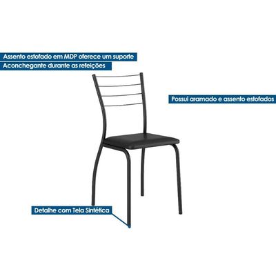 Kit 4 Cadeiras Sala Jantar 1700 4 Un Preto/ Courano Preto - Carraro