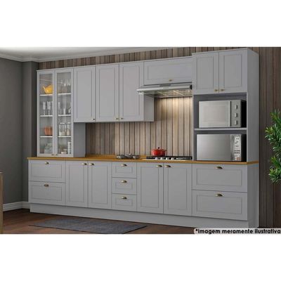 Gabinete de Cozinha Modulado Balcão c/ Tampo Americana c/ 2 Portas 80cm Cinza - Henn