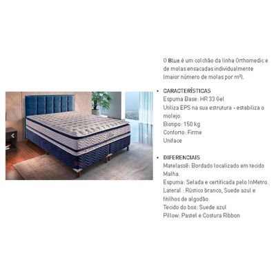 Colchão Queen Molas Visco Gel Ensacadas MasterPocket Blue Pillow Top (158x198x32) - Paropas