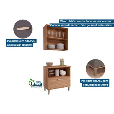 Kit Cozinha Modulada 2 Peças Bella s/ Portas (1Aéreo+1Balcão) 80cm Freijo-MGM