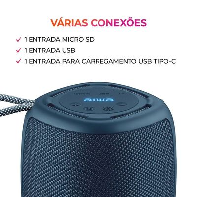 Speaker Aiwa SP-03-BL 15W BT 12h IPX4 Rgb Mini Speaker AWS-SP-03-BL Bivolt