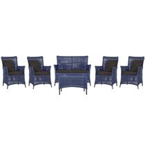 Jogo Sofá 4 Poltronas E Mesa Igapó Preta E9 Trama Original Azul
